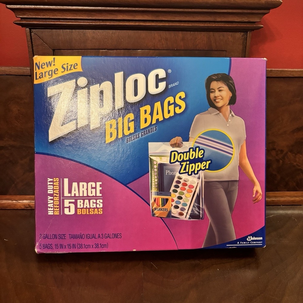 Ziploc Big Bags Large‎ 3 Gallon Storage Bags Double Zipper Heavy Duty 5 Ct New